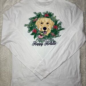 Vineyard Vines White Holiday Dog Wreath Long Sleeve Shirt